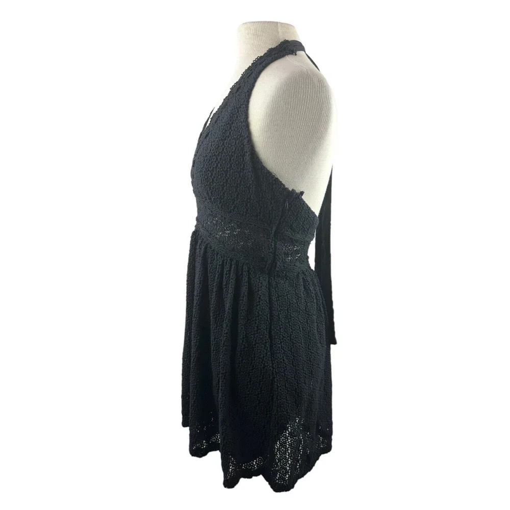 Free People So Sweetly Halter Mini Dress Crochet Black No Size Tag S *Read Desc - Picture 3 of 12
